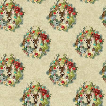 Fabric - Cream - Joyful Wreaths - Christmas Magic - Benartex - 13121B-07