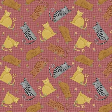 Tossed Cats Houndstooth Paprika Multi - Benartex - 16308B-89