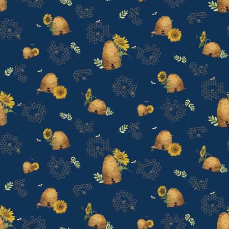 Honey Bees and Flowers Please Beehives Navy - Tara Reed - Riley Blake Designs - C15132R- NAVY
