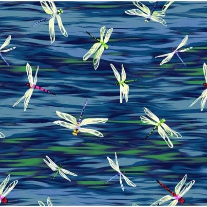 Dark Denim Dragonflies - Dragonfly Days - Cedar West - Clothworks - Y3757-89