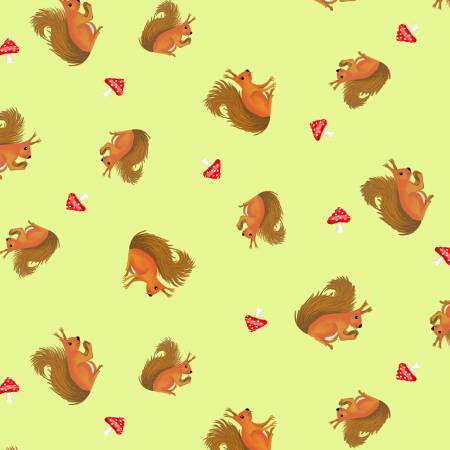 Fabric - Green Tossed Squirrel - Tree House - Henry Glass - 524-66