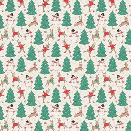 Natural Skating Deer - Oh What Fun - Poppie Cotton - OF23309