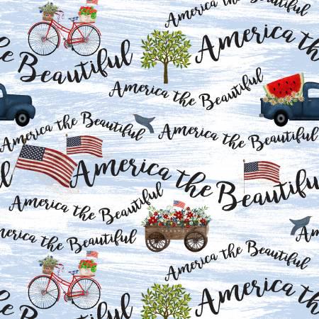 White Beautiful Lyrics - Sweet Land of Liberty - Beth Albert - 3 Wishes Fabric - 21660-WHT