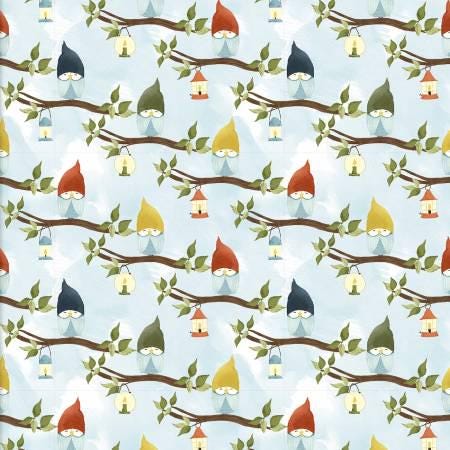 Blue Sitting Owls - Gnomeville - 3 Wishes Fabric - 19452-BLU