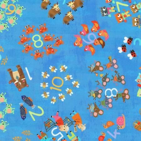 Fabric - Numbers - Blue - Fun ABC 123 - Robert Kaufman - RALD229054