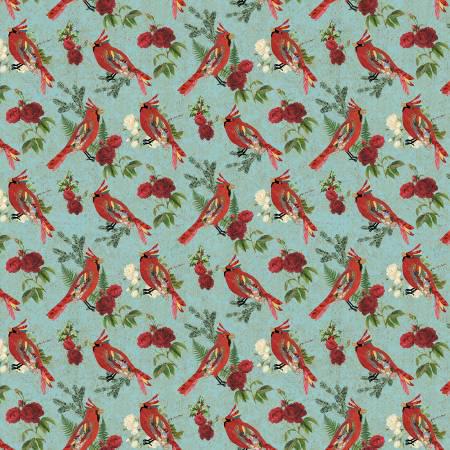 Fabric - Turquoise - Treasured Cardinal - Christmas Magic - Benartex - 13122B-83