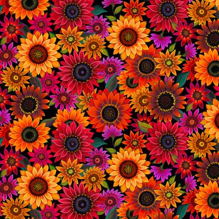 Packed Sunflowers Black - Elizabeth’s Studio - 42001E-BLACK