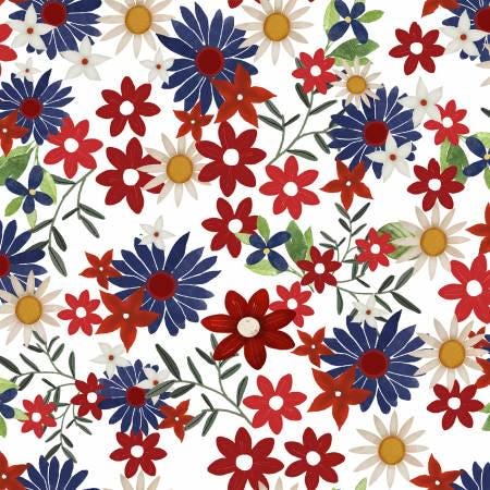 White Allover Floral - Sweet Land of Liberty - Beth Albert - 3 Wishes Fabric - 21665-WHT