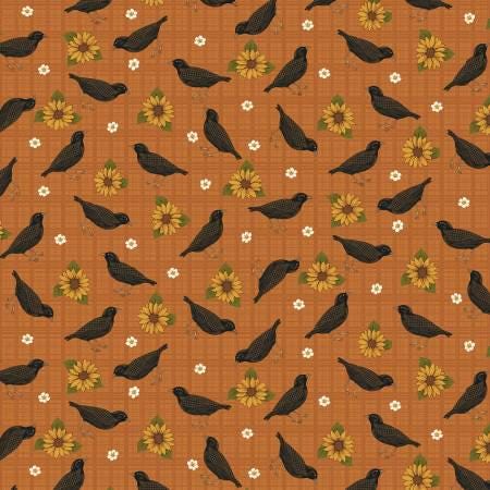 Orange Birds Leaves and Blooms - Wooly Autumn - Benartex - 13058B-39