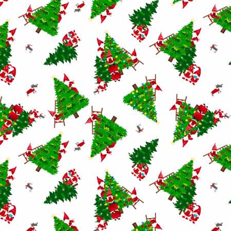 White Merry Gnome Trees - Pearlized - KANVAS by Benartex - 12580PB-09