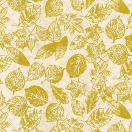 Fabric - Leaves - Natural w Metallic - Shades of the Season - Robert Kaufman - SRKM2090214