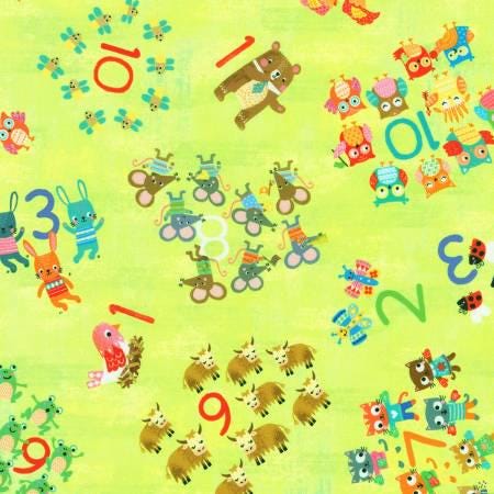 Fabric - Numbers - Lime - Fun ABC 123 - Robert Kaufman - RALD2290550