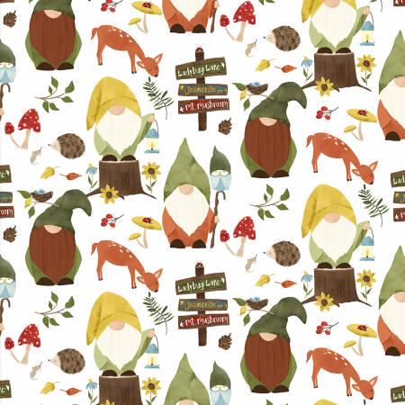 White Gnomeville Gnomes - 3 Wishes Fabric - 19449-WHT