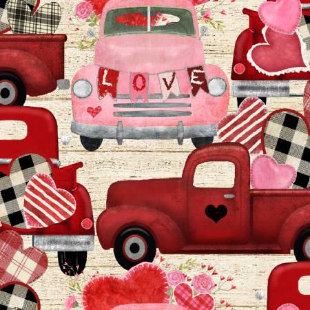 Beige Trucks of Love - Hugs Kisses & Special Wishes - 3 Wishes Fabric - Beth Albert - 19560-BGE
