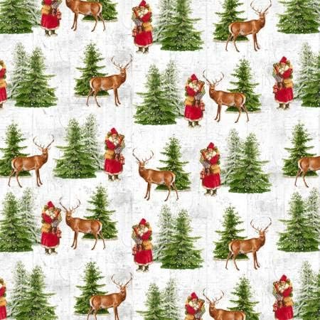 Fabric - Snow Santa & His Reindeer - Comfort & Joy - Windham - 51884 1