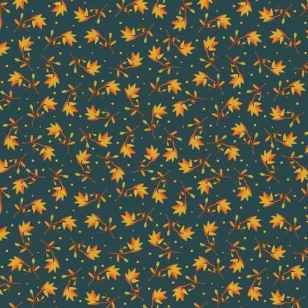 Dark Teal Leaf Trail - Hello Fall - Benartex - 13014B-34