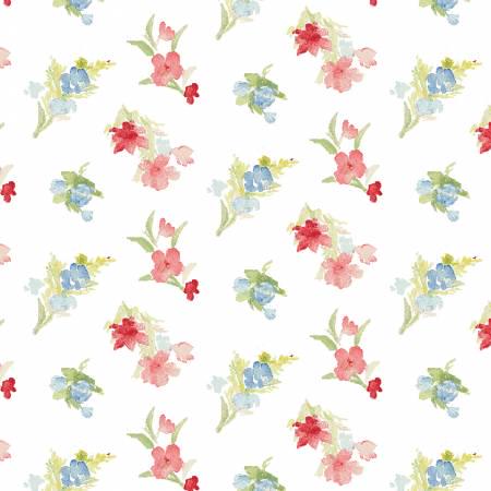 Cream Tossed Watercolor Flowers - Trendy Meadows - Henry Glass - 9927-07