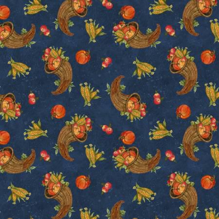 Navy Cornucopia Toss - Gnome-kin Patch - Susan Winget - Wilmington Prints - 39846-428