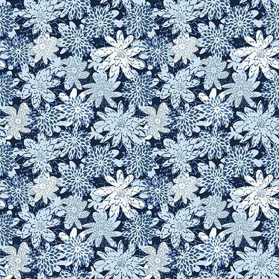 Once in a Blue Mood - Mums - Blank Quilting - 9737-77 Dk Blue - 045945219568