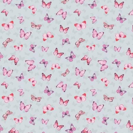 Grey Butterfly Toss - Blush Garden - Wilmington Prints - 17777-93