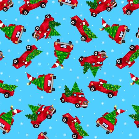 Blue Holiday Gnome Trucks - pearlized - KANVAS by Benartex- 12581PB-52
