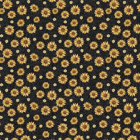 Black Autumn Flowers - Wooly Autumn - Benartex - 13057B-12