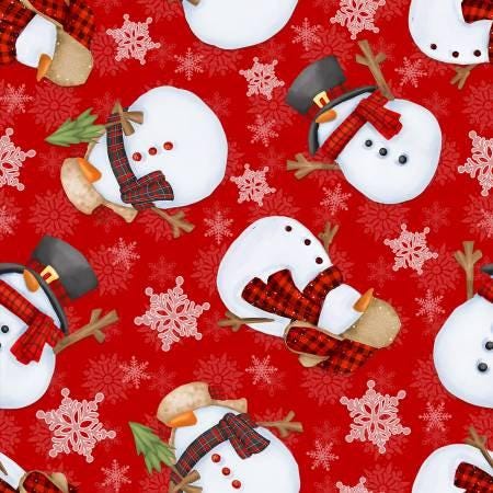 Snow Bird - Red Tossed Snowmen Flannel - Henry Glass - F9272-88