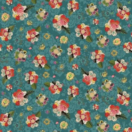 Teal Collage Flower Benartex Contemporary - BEN031225 - 10347B-84