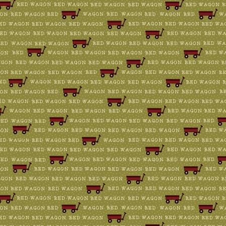Fabric - Green - Words Red Wagon - Henry Glass - 2544-66