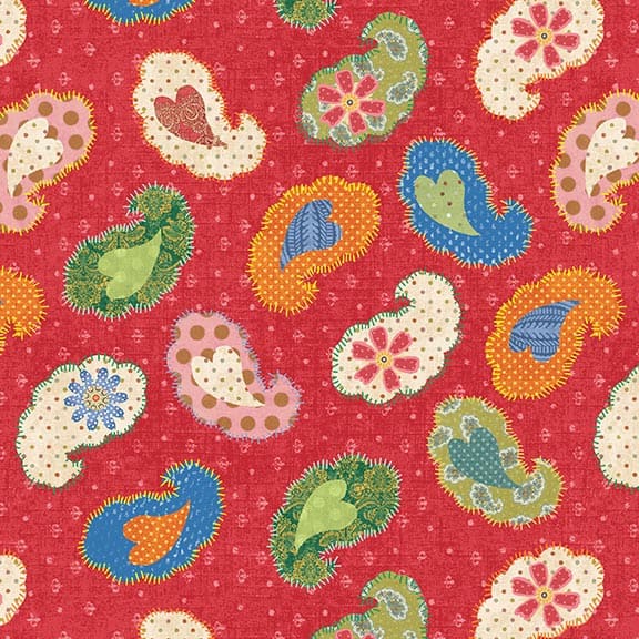 Fabric - Red - Fabric -Bug Bliss - Red - Tossed Paisleys by Sue Reeves for Studio E
