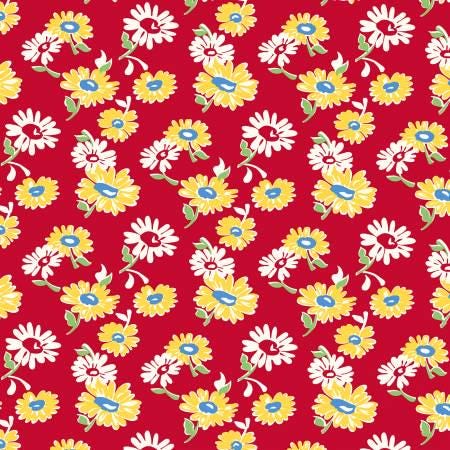 Red Tossed Daisies - Wild Flour - Windham Fabrics - 53495-1