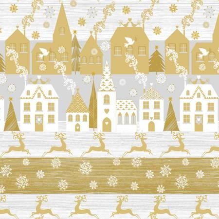 Fabric - Gold Holiday Village w Metallic - Holiday Village - Windham - 51772M-1