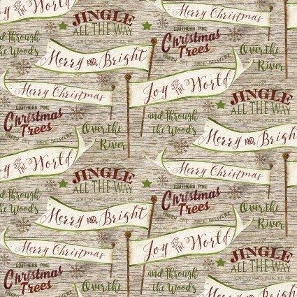 Jingle All the Way - Banners and Signs - 3 Wishes Fabric - 3WI16626-CRM-CTN-D