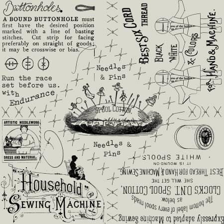 Vintage Text Gray - She Who Sews - Riley Blake Designs - C11343R-GRAY