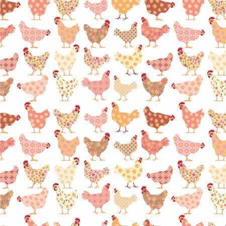 White Cheeky Chickens - Prairie Sisters - Poppie Cotton - PH23402