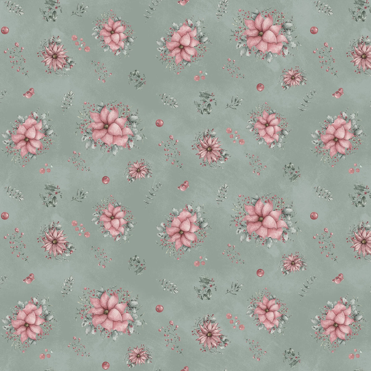 Fabric - Green - Moss Sweet Pointsettia 6 Inch