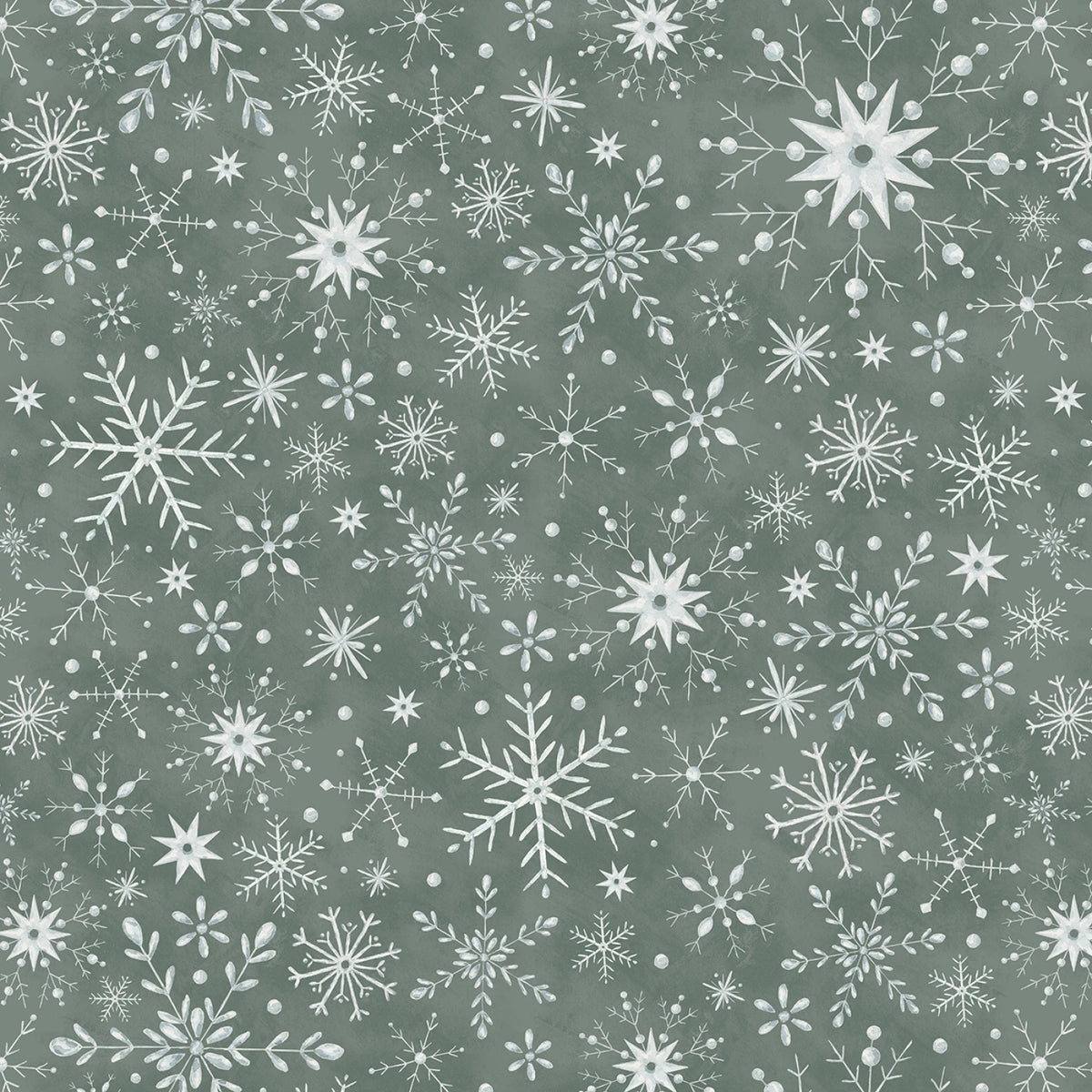 Fabric - Green - Hunter Snow Crystals 20 Inch