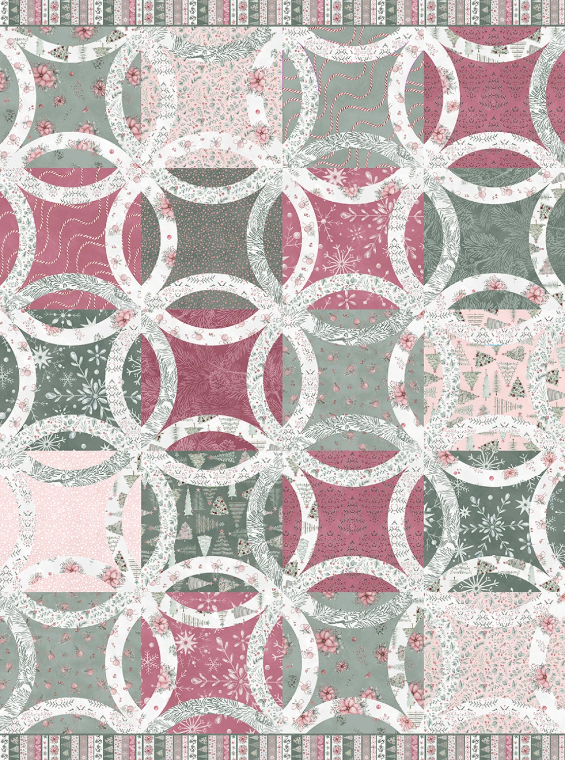 Fabric - Christmas - Wedding Ring - Running Yardage 32 Inch repeat/8 Inch blocks