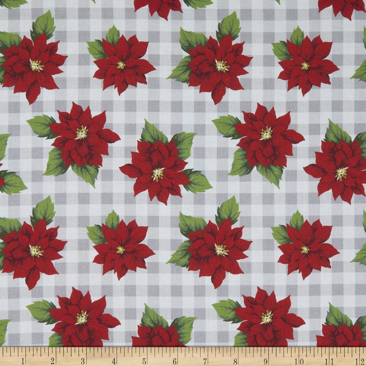 Fabric - Grey - Poinsettia - Check – Benartex Holiday at Home