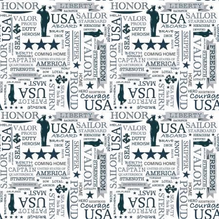 Navy Text White - Coming Home - Military - Riley Blake - C14433R-WHITE