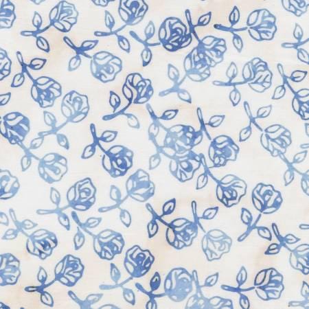 White Blue Rosebuds Batik - Anthology Fabrics - 3433Q-X
