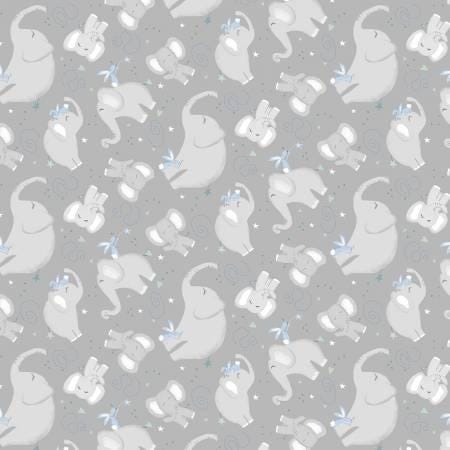 Gray Elephant Toss - Safari Lullaby - Wilmington Prints - 36264-991