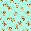 Fabric - Flannel - Free Spirit AE. Nathan Comfy Prints Monkeys Aqua