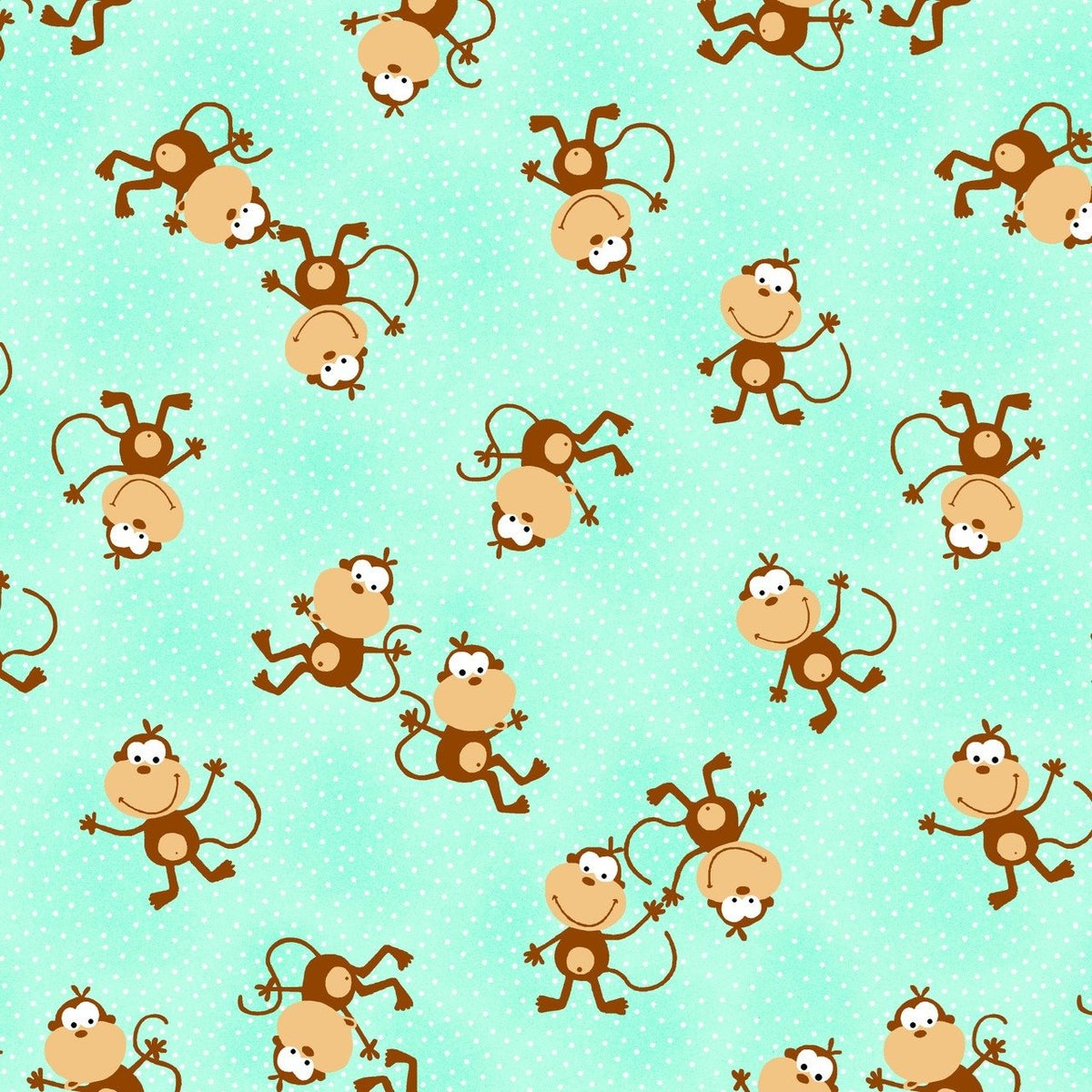 Fabric - Flannel - Free Spirit AE. Nathan Comfy Prints Monkeys Aqua