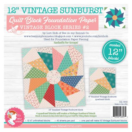Vintage Sunbursts 12in. Quilt Block Foundation Papers - Paper Piecing - It's Sew Emma - ISE-7010