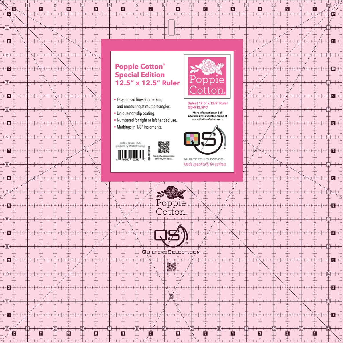 12.5 x 12.5 in. - Pink Poppie Cotton - Quilters Select Non-Slip Ruler - QS-R125PC