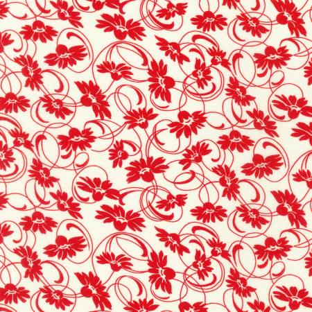 Swirling Daisies Vintage Red on White - Robert Kaufman - FLH2126483