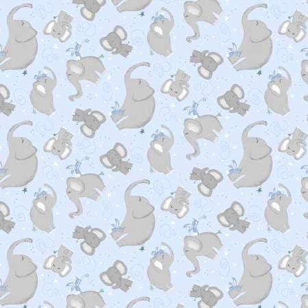 Blue Elephant Toss - Safari Lullaby - Wilmington Prints - 36264-491