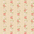 Tan Daisies & Roses Stripe - Sentiments - Kaye England - Wilmington Prints - 98724-231