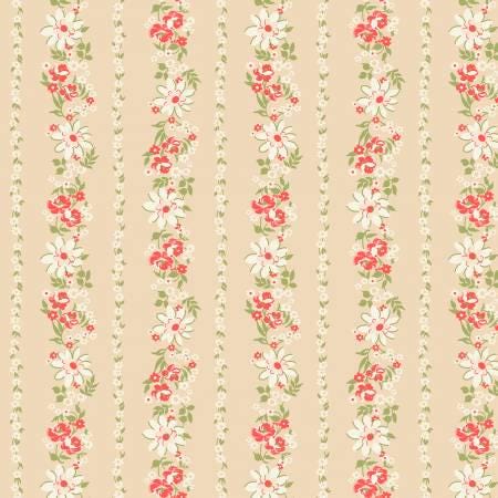 Tan Daisies & Roses Stripe - Sentiments - Kaye England - Wilmington Prints - 98724-231